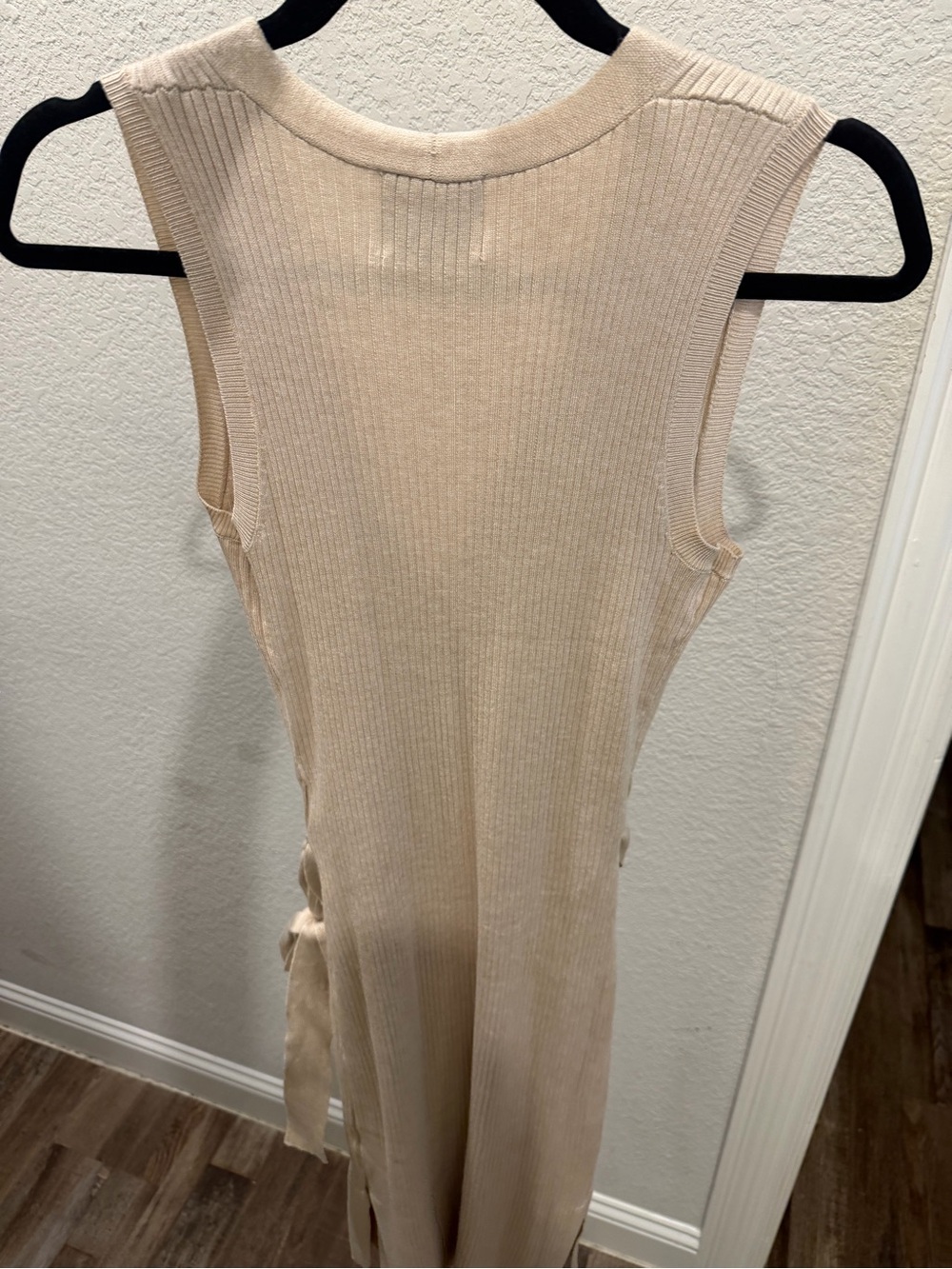 Pink Rose Beige Ribbed V‑Neck Button Front Knit Dress - Picture 3 of 3